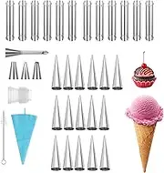 35 PCS Cream Horn Molds, Cannoli Tubes Molds, Bread Baking Kit, Cannoli Tubes, Cannoli Forms Tubes Kits, Lady Lock Form Cream Roll Croissant, Stainless Steel Cone Shaped &Tubular Shaped Baking Molds
