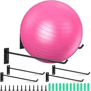 Threan 15.3 Inch Yoga Ball Holder Metal Wall Mounted Storage Display Ball Storage Ball Rack, Exercise Mat Wall Hanger Hooks for Yoga Ball Basketball Stability Ball Volleybal