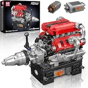 [Mould King] 10204 V8 Engine Building Blocks Sets, V8 Engine Model kit That Run, Build Your Own STEM Model Mini Engine, 8-Cylinder FE Car Engine Building Engineering Toys for Kids/Adults(750+PCS)