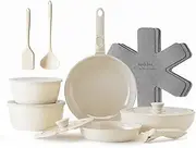 [Redchef] 16pcs Ceramic Pots and Pans Set Non Stick, Nonstick Kitchen Cookware Set with Detachable Handle, Non Toxic, PFAS PFOA & PTFE Free, RV Ceramic Cookware Set for Camping, Dishwasher/Oven Safe