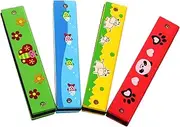 COOPHYA 4pcs Wooden Harmonicas Set Vibrant Educational Musical Instruments for Early Learning Durable Design for Beginners Travel Friendly