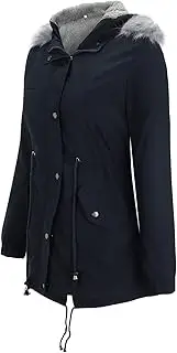 [WUANDIXFA] Jackets for Women Trendy Fall Warm Lined Jackets Long Sleeve Overcoat with Hood Lightweight, Navy, X-Large