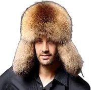 [keusyoi] Russian Leather Bomber Hat Men Winter Hats with Earmuffs Trapper Hat Earflap Cap Man Warm Thick Black Fur Hats