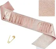 [MAGICSHOP4U] Birthday Girl Pink Rose Sash - Birthday Girl Sash - Rose Gold Birthday Gifts Glitter Birthday Sash Birthday Party Favors