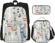 [NEZIH] Llama Cactus Print Backpack Set School Bookbag With Lunch Bag Pencil Case Combination Schoolbags Set, Llama Cactus, One Size