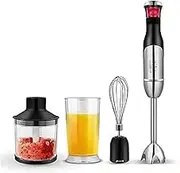 220W 4-in-1 Multifunctional Immersion Hand Blender, 304 Stainless Steel Stick Blender, Titanium Plated Blade, Mixing Beaker, Food Processor, Whisk Attachment