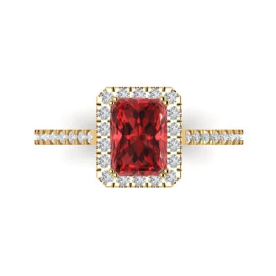 1.96Ct Emerald Cut Natural Garnet VVS1 Solid Gold Halo Engagement Promise Ring