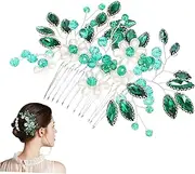 [HAPINARY] Glamorous Women's Hair Side Comb Crystal Leaves Metal Side Combs for Bridal and Formal Occasions