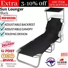 Folding Sun Deck Banana Chair Outdoor W/ Shade Outdoor Garden Reclining Lounger