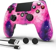 Kabelloser Controller für PS4, Multi-Plattform Controller kompatibel mit PS4/Pro/Slim/PC/iOS/Android/MacOS, mit Dual-Vibration/6-Achsen-Bewegungssensor/3,5-mm-Audio-Buchse/empfindlichem Touchpad(Rosa)