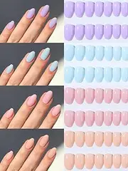 Short Oval Press On Nails Set, 96 Pieces, Glossy Macaron Colours, with Nail File and Glue