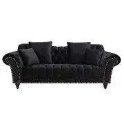 Monarch Chesterfield Sofa Velvet Black 3 Seater