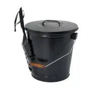 Sturdy Metal Fireplace Ash Bucket With Shovel Lid Cover Fire Pits Stove Black