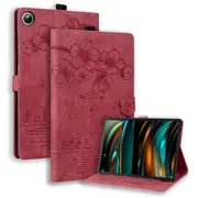 Pu Leather Tablet Case For Samsung Galaxy Tab A9, Card Holder Stand Flower Cat Imprint Tablet Cover