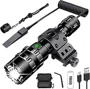1600 Lumens Tactical Flashlight, Rechargeable LED Flashlight with Pressure Switch for Hiking, Camping, Fishing Emergency, 5 Lighting Modes 656 FT Lighting Range IP-6 Waterproof