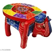 Elephant Shape Handpainted Wooden Round Stool Handmade For Home Decor