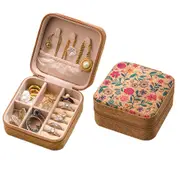 Portable Travel Jewelry Box Organizer PU Wood Grain Earring Ring Necklace Storage Case-Style 2