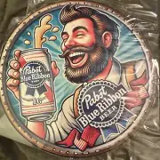 This Man Is Enjoying His “Pabst Blue Ribbon” Beer On This 8”x8” Vintage Tin