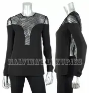 GUCCI TOP LONG SLEEVE BLACK NET TULLE DETAIL $1,300 sz IT 40 US 4