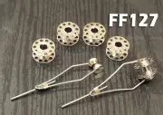 5 Metal Thread Bobbins Spools & 2 Mini Bobbin Holder - FF127