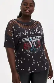 NWT Torrid Plus Size 3 3X 22/24 Slashed Tee - Van Halen Grey Wash