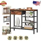 Rustic 4-Tier Entryway Table with Metal Mesh Shelf & Fabric Drawer - 31.5"