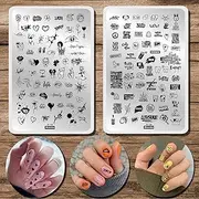 JUNPU Nail Stamping Plates Heart Letter Nail Stamping Kit, 2 Pcs Lips Graffiti Animals Patterns Design, 14.5 * 9.5cm Stainless Steel Nail Art Templates DIY Nail Tools