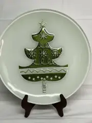Lori Siebert Silvestri Hand Blown Glass Fusion Green Christmas Tree Plate 12"