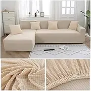 LeoLeoxx Stretchable Elastic Sofa Covers for Living Room Sectional Sofa Chaise Cover Adjustable Lounge Cover for Corner Sofa Sofa Cover(Light Green,3 Seater 190-230cm) (3 Seater 190-230cm,Beige)