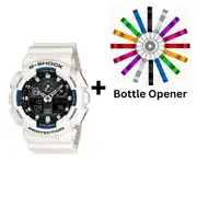Casio G-Shock Analogue/Digital Mens White XL-Series Watch GA-100B-7A Bottle Opener Bundle