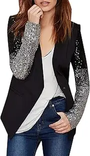 [Generic] Long Dress Coats for Women Gradient Sequin Patchwork Long Sleeve Jacket Party Coats for Women Color