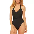 $125 NWT Bleu by Rod Beattie Black Plunge Halter Style One Piece Swimsuit 12