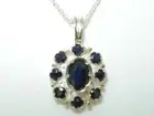 Solid 925 Sterling Silver Natural Sapphire Cluster Pendant & 16"18"or 20" Chain