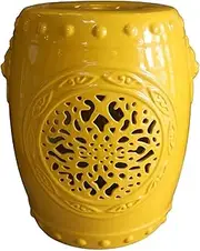 Decorative Garden Stool, Portable Side Table, Outdoor Hollow Ceramic Drum Stool, Family Stool, Suitable for Terrace, Deck, Backyard(Yellow)
