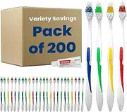 200 Toothbrushes Bulk Wholesale Quantity Standard Size, Dental Care Toiletries, Medium Soft Bristles, Individually Wrapped, Homeless Care, Disposable Use, Hotels, Travel, with Bonus Toothpaste