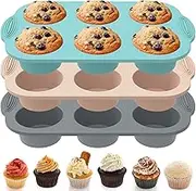 3Pcs Silicone Muffin Pan 6-Cavity Baking Tray Non-Stick Muffin Baking Mold Temperature Resistant Muffin Baking Tray Dishwasher Safe Cupcake Baking Tin 3-Color Baking Mold for Cake Biscuit Bagels
