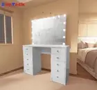 WHITE MAKE-UP DRESSER TABLE WITH LED MIRROR WITH 10 DRAWERS KL-DS06 O6
