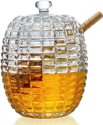 Crystal Honey Jar with 2 Dippers, Glass Dispenser Honey Pot Containers,Honey Dip