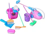 E-TING Cleaning Kit - 9PCS Dollhouse Miniature Playsets, Housework Supplies Tools Furniture Decoration Vacuum, Mop Dust Pan, Brush, Broom, Bucket Accessories for 7-11.5 inch Dolls