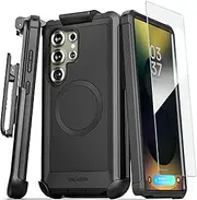 Encased Falcon Series for Samsung Galaxy S25 Ultra Case with Belt Clip (Compatible with MagSafe Qi2) Protective Case with Screen Protector and Holster (Black)