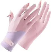 [INOGIH] Womes Lightweight Cool Ice-Silk Full Finger Gloves,Non-Slip Sun-Block Uv Gloves for Driving Cycling
