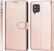 Case for Samsung Galaxy A12 Leather Wallet Case with Card Holder Slot SunYoo Protection Shockproof Cover Kickstand Magnetic Handbag with Wrist Strap Women Men Flip Folio for GalaxyA12 Pink
