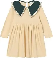 [Mud Kingdom] Girls Dress Peter Pan Lace Collar Long Sleeve Dresses Casual