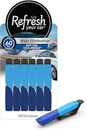 Refresh your car, Odor Elimination Cool Breeze Auto Vent Stick, New Car, 6 Per Pack