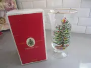 NEW in Box Spode Christmas Tree 10" Tall Hurricane Glass Lamp Vase