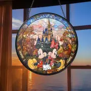 Customized Name Mickey And Minnie Glass Suncatcher, Disney Castle Suncatcher