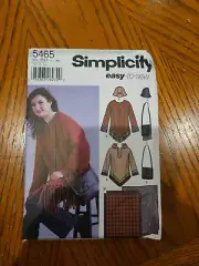 Simplicity Sewing Pattern 5465 Misses Pullover top, bag & hat Size L-xl