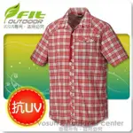 【FIT】男款 格紋吸排抗UV短袖襯衫/立領.透氣.吸濕.輕量(FS1201 魅力紅)