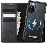 [ELEPIK] for Samsung Galaxy S20 Case, Removable Magnetic Wallet Case with Card Holder, Kickstand, [Compatible with MagSafe] [RFID Blocking] Phone Case with Wireless Charging, Classic Black