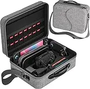 LXFEIFANTECH Carrying Case Compatible with Switch 2, with 18 Games Cartridges Waterproof and Dustproof Travel Case Compatible with Switch 2 Accessories, with Handles and Shoulder Straps, Grey